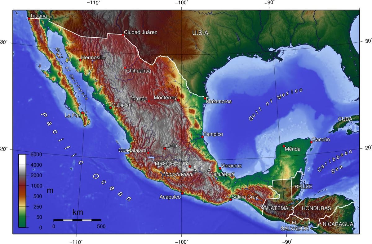 ਮੈਕਸੀਕੋ ਸਿਟੀ topographic ਨਕਸ਼ਾ
